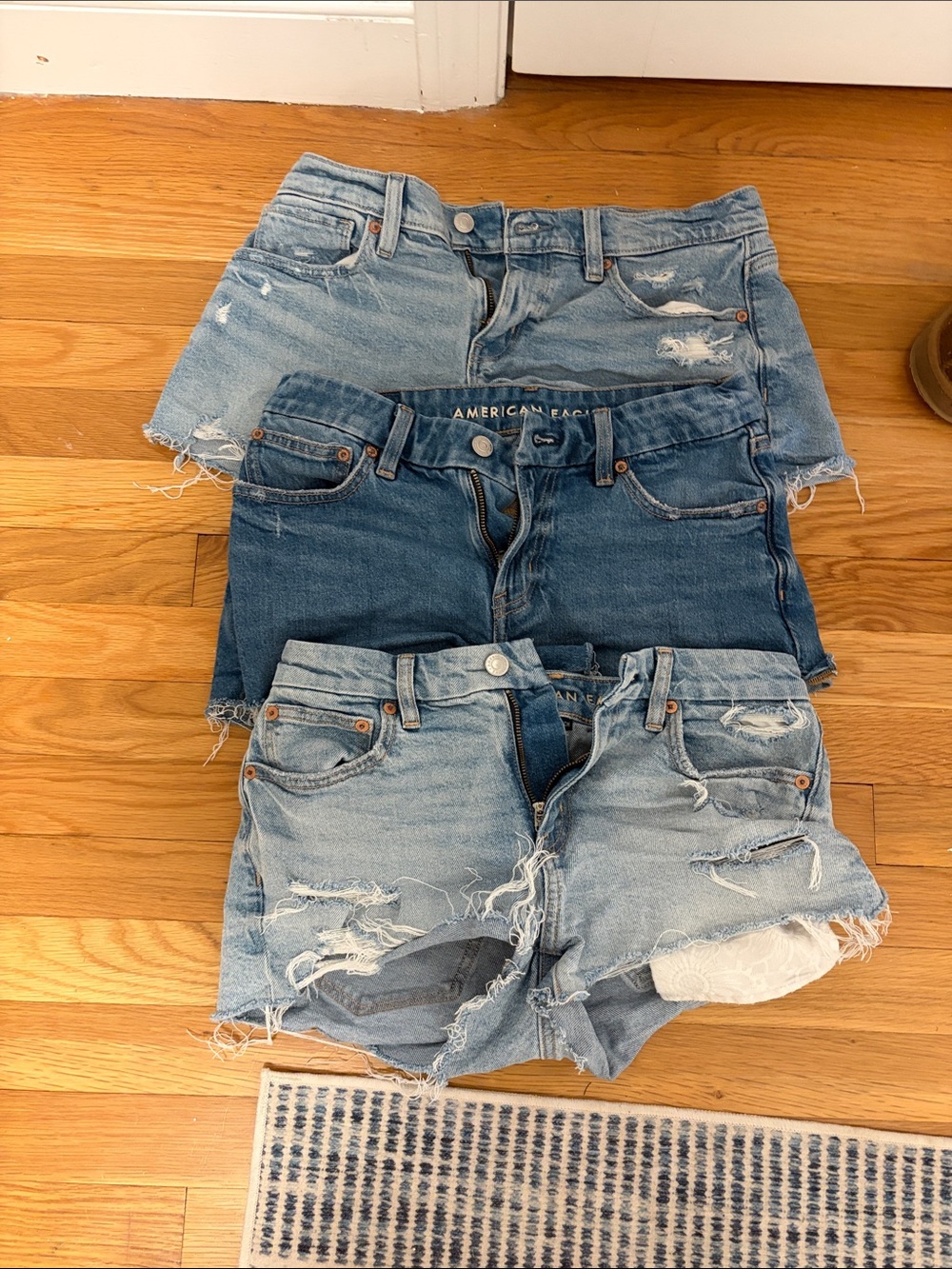 American Eagle Denim Cutoff Shorts Trio - Light & Medium Blue